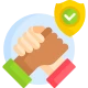 two hands shaking with checkmark shield symbolizing integrity
